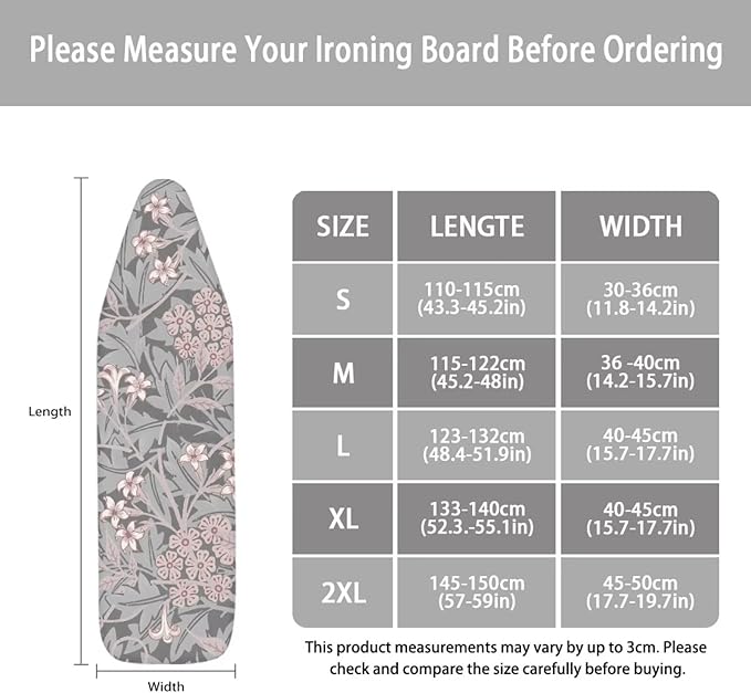 ZCFYGDX William Morris Prints Ironing Board Cover Decor, Resist Scorching & Staining, Easy Install Resistant Elastic Edges,3 Nylon Buckle Fasteners Straps,Relaxing Breathable Ironing Experience L