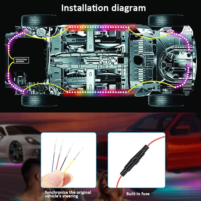 Goodream Car Underglow Kit, 12V 6 pcs RGB Led Lights Strip Neon Ambient Sets with Turn Signal for Cars, SUV, Truck Exterior Chassis Colorful Glow Accessories Controlled by APP, Sync to Music