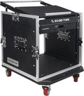 Sound Town High-Quality 1/2” (12mm) Plywood 10U PA DJ Pro Audio Rack/Road ATA Case with 11U Slant Mixer Top, Locking Drawer, 20’’ Rackable Depth and Casters (STMR-10D2)
