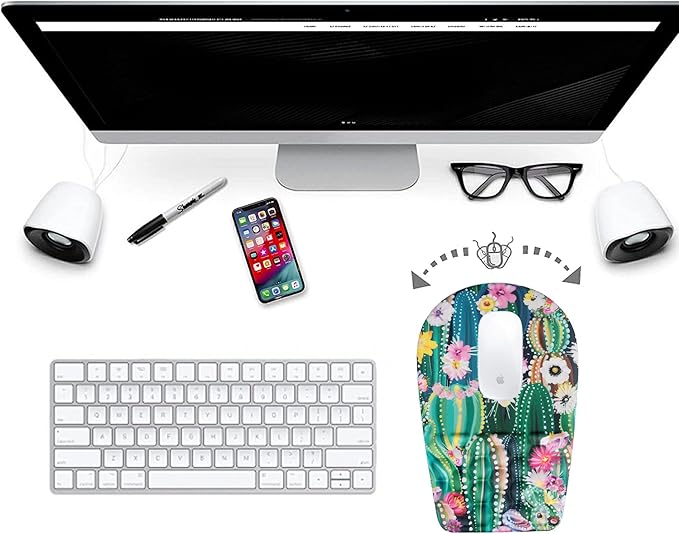 BOCHEERY Ergonomic Mouse Pad Wrist Support,Upgrade Mousepad with Massage Design,Non-Slip PU Base Desktop Mouse Pads for Pain Relief, Computer, Office & Home,12 x 8 in（F-Abstract Cactus）
