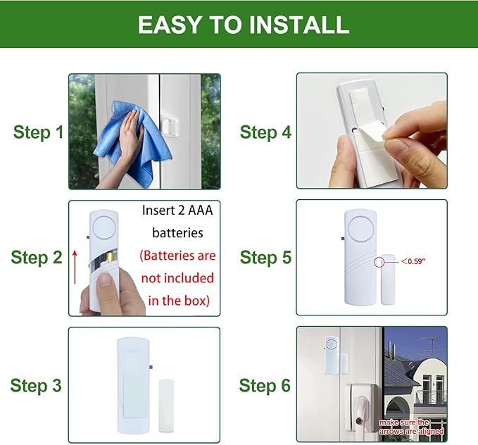 Door Window Alarm, 90dB Door Alarms Sensor for Kids Safety, Home Security, Door Window Burglar Alarm, Window Pool Alarms for Home, Apartments, Offices, Hotel Rooms (12pack)