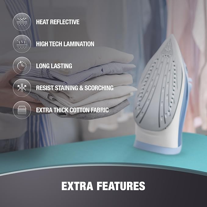COTTY HOME Extra Thick Ironing Board Covers with Pad Standard Size 15x54, Heat Reflective Full Scorch Resistant Padding, Snug Fit Non-Slip Nose Pocket Fastener Straps Elastic Edges, Turquoise