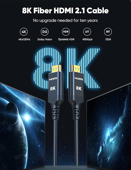 Highwings 50 ft/15.24M HDMI Cable Fiber Optic 8K & 4K, in-Wall CL3 Rated Long - Image 2