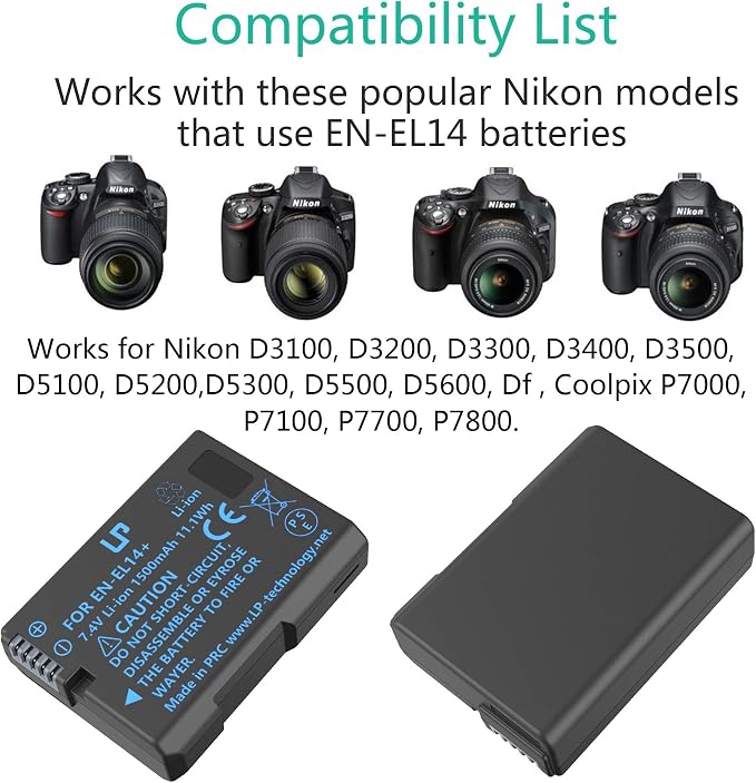LP EN-EL14 EN-EL14a Battery Rechargeable, 1500mAh Battery Compatible - Image 7