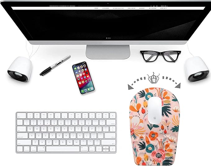 BOCHEERY Ergonomic Mouse Pad Wrist Support,Upgrade Mousepad with Massage Design,Non-Slip PU Base Desktop Mouse Pads for Pain Relief, Computer, Office & Home,12 x 8 in（F-Pink Flower）
