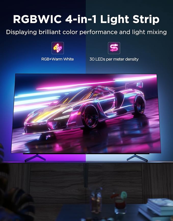 Govee TV LED Backlight 2, 14.4ft Cuttable TV Lights for 32-70 Inch TVs, Color Changing RGBWIC LED Strips Lights with 210+ Scene Modes & Music Sync, Smart APP and Voice Control, Easy Install