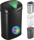 iTouchless 13 Gallon Oval Sensor Trash Can with Odor Filter, Automatic Motion Sensor Kitchen Bin, Slim Curved Soft-Close Matte Black Stainless Steel, Fingerprint-Proof Modern Decor