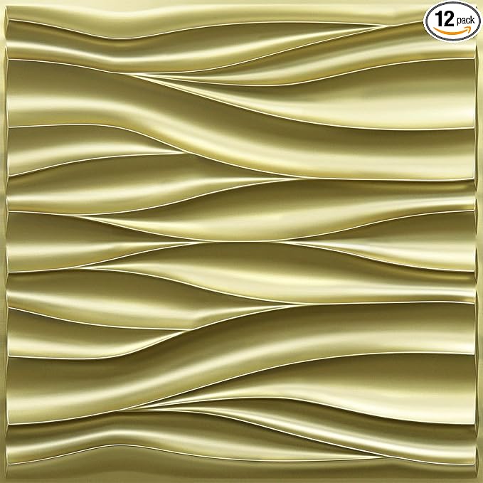 STICKGOO 3D Wall Panels for Interior Wall Decor, Champaign Gold Wave Design Accent Wall Panels, 19.7" x 19.7" Decorative PVC Wall Panels for Living Room, Lobby, Office
