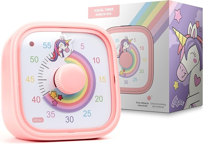 Visual Timer for Kids – Rainbow Ride Clock - Silent Time Management – 60 Minute Countdown – Focus and Productivity Tool – for Classroom, Toddlers, Study, Toothbrush – Fun Design – Adjustable Alarms