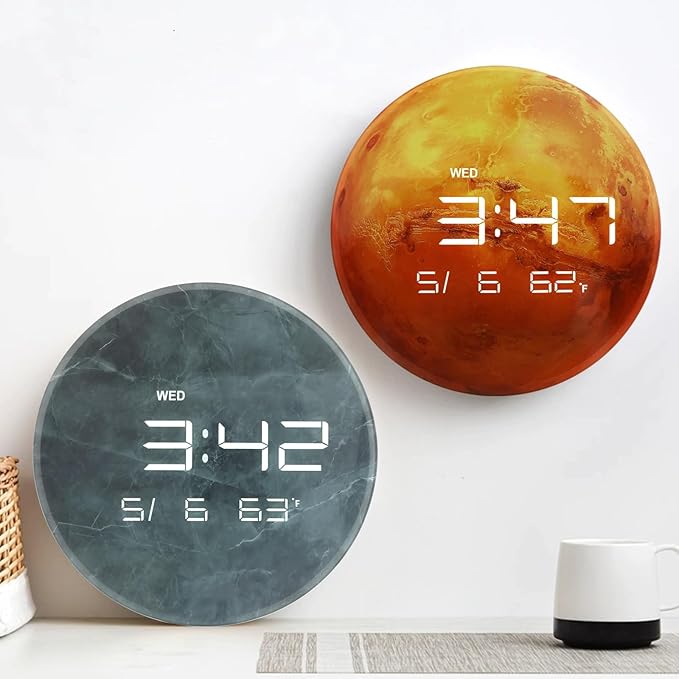 Nbdeal Digital Wall Clock with LED Display, 13" Calendar & Temperature, Automatic Dimming, 12/24hr Format, Wall & Desk Use - HUI-7855