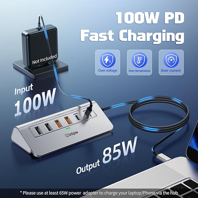 intpw P9R PRO USB C Hub Ethernet, 10 in 1 USB Docking Station 10Gbps with 4K@60Hz HDMI, USB C and 2 USB A 3.2, LAN, 2 USB A 2.0, PD 100W, SD/TF Ports, USB to Ethernet Adapter for PC, iPhone 16/15, Mac