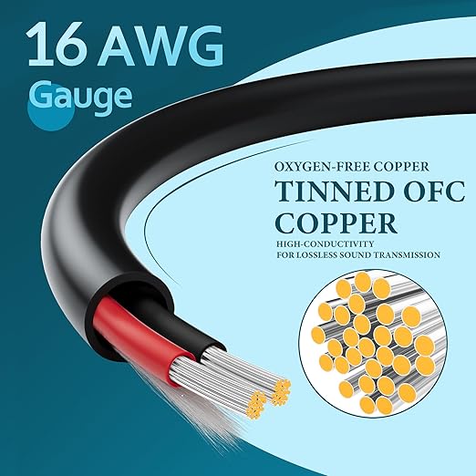 HiFind 16/2 Gauge Speaker Wire Cable 250 Ft-Tinned OFC Copper-UL CL3 Rated- Indoor/Outdoor-Pro Series 16 AWG-UV PVC Jacket&Cotton, Hi-Fi Sound for Car Audio,Home Theater Speakers,Stereos-Black