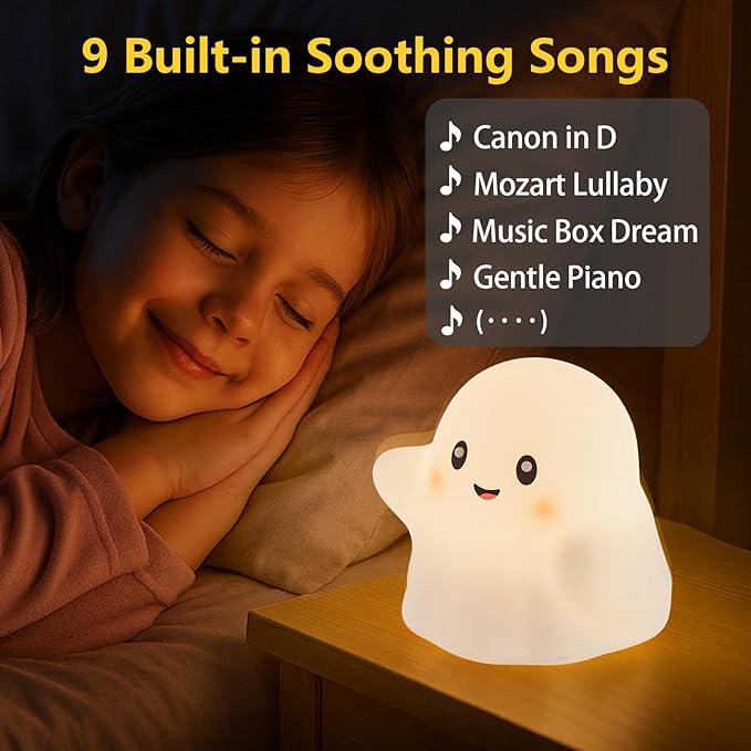 nextanG RGB Ghost Night Light – Color-Changing Tap Control Fun Toy for Kids, Soft Squishy Silicone Lamp with Sounds, Dimmable Rechargeable Bedside & Table Lamp, Funny Gift for Boys & Girls
