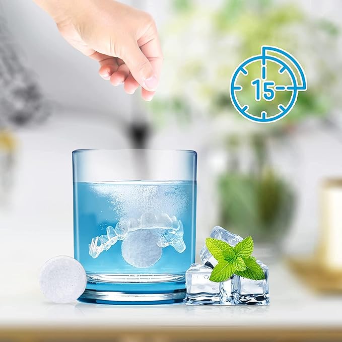 Y-Kelin Retainer and Denture Cleaner 120 Tablets for 4 Months Removes Stains Plaque Odors for Dentures Retainers Mouth Guard and Removable Dental Appliances (120 PCS, Mint)