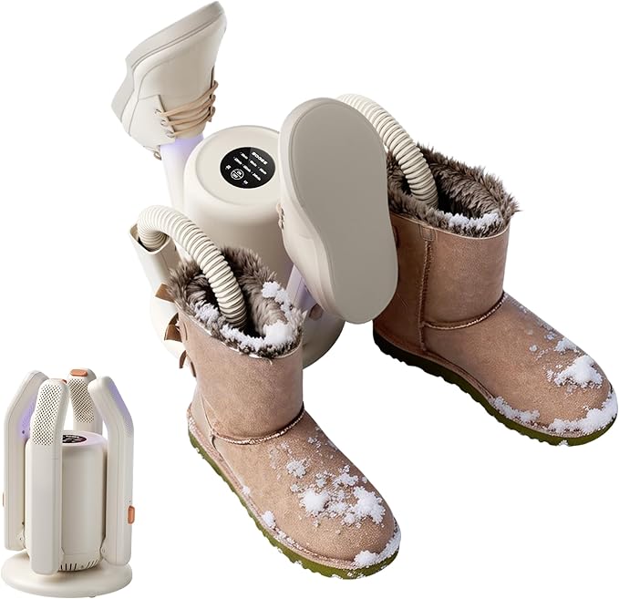 Sogee Boot Dryer, Shoe Dryer for Work Boots and Gloves, 2 * 24IN Retractable Hose with Timer, Rose Salt Remove Odor, Quiet Portable Shoe Dryer, Suitable for Ski Boots, Shoes, Gloves, Ivory, SH03