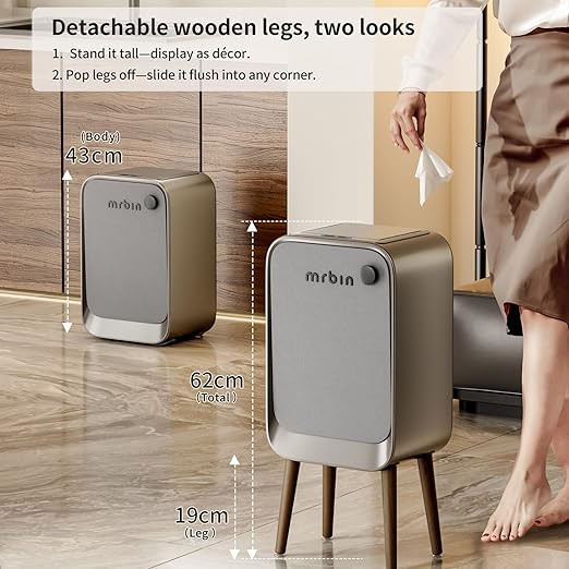 MRBIN Motion Sensor Trash Can Bathroom with Butterfly Lid and Leg, 5.5 Gal / 20 L Tall Automatic Touchless Electric Smart Waste Basket, Toilet Covered Garbage Dustbin for Bedroom, Eclipse Grey