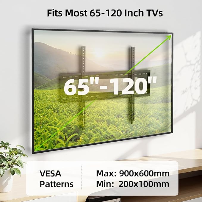 USX MOUNT Fixed TV Wall Mount for 65-120 inch Flat TVs up to 220 Lbs, Low Profile Wall Mount TV Bracket fits 16" 18" 24" 32" Stud Spacing, Max VESA 900x600mm for Most 65 75 85 86 90 98 100 120 inch