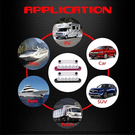 6 x M8 (5/16") Studs Power Distribution Block Bus Bar 12V, Ampper 5.9" HD 200A Marine BusBar Battery Distribution Block W/Cover for Car Boat Solar (Black)