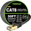 Cat 8 Ethernet Cable 50 FT Flat, High Speed 40Gbps 2000Mhz Braided Internet by EthernetCable