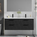 eclife 48" Bathroom Vanities Cabinet with Sink Combo, Wall Mounted Floating Cabinet W/Decor Line, Soft-Close System, 4 Extra Big Drawers, Matte Black Faucet, Black