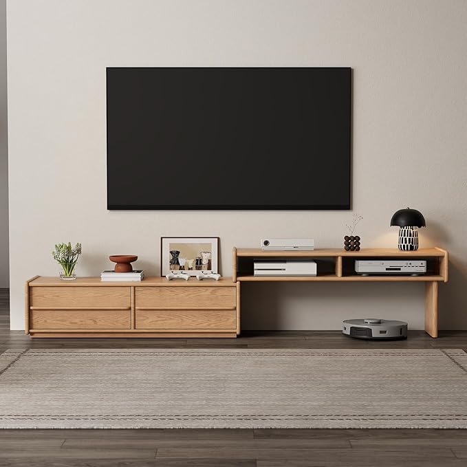 YQJJGL Solid Wood TV Stand for TVs up to 65 Inch， Walnut TV Stand with Storage and Shelf for Living Room, Bedroom, Office