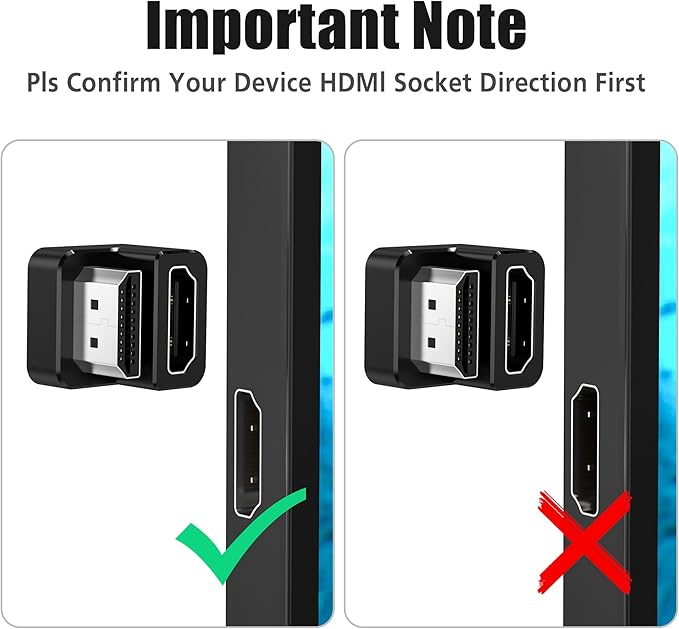 AGVEE 1 Pack (Long Side Inward) 180 Degree Angled HDMI Male to HDMI Female Adapter, U-Shaped 8K@60HZ Converter Coupler Connector Extender for Portable Display Monitor Accessories, Black