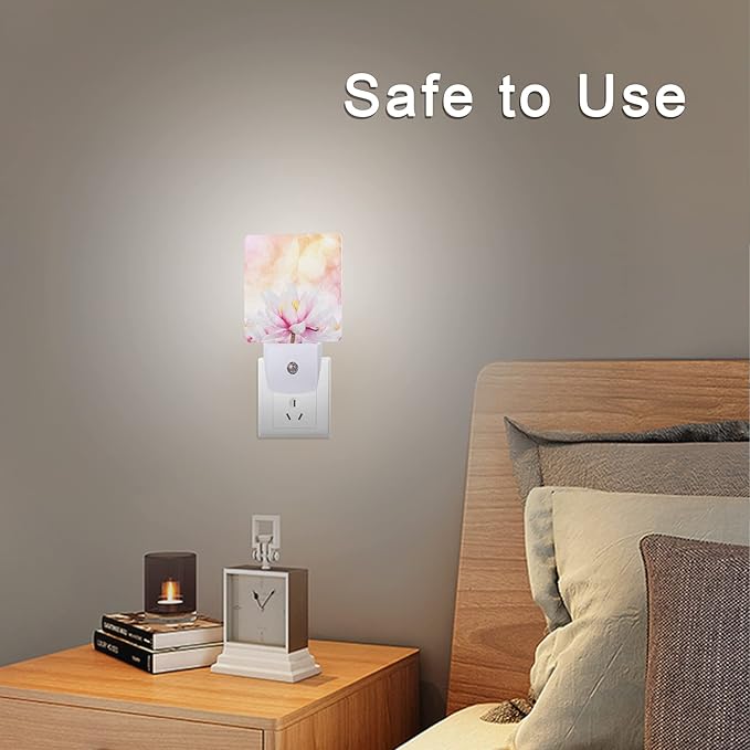 Smoaffly Pink Water Lily Lotus Night Light Plug-in LED Nightlights Auto Sensor Night Lamp Dusk-to-Dawn Lamp Home Decor for Nursery Children Girls Boys