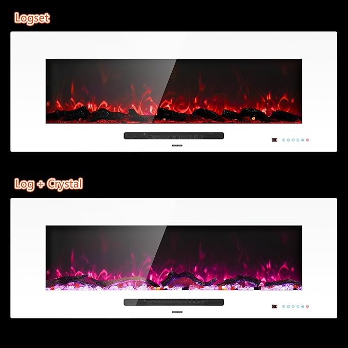 50" Electric Fireplace, Recessed & Wall Mounted Fireplace Heater 13 * 13 Colors Flame &Fuel Bed w/5 Dimmer, Touchscreen &Remote Control Temp, Overheating Protect, Hardwired, 1500W, White