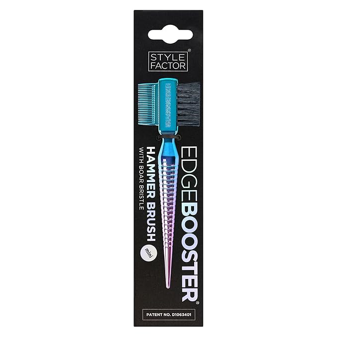 STYLE FACTOR EDGE BOOSTER® Mini Hammer Brush Travel Size | Baby Hair Brush & Double-Sided Edge Control Comb with Boar Bristles | Rat Tail for Precision Styling | Travel Brush for Edges & Baby Hair