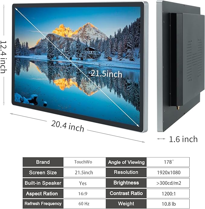TouchWo 21.5 inch Android 11 Touchscreen Industrial PC, 16:9 FHD 1080P, WiFi and Built-in Speakers, RK3568 4GB RAM & 32GB ROM, Smart Board for Classroom, Meeting & Game