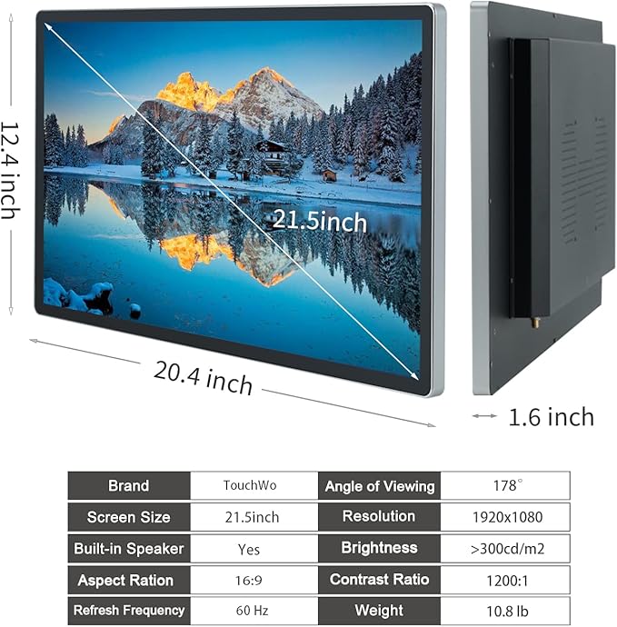 TouchWo 21.5 inch Android 14 Touchscreen Monitor Tablet, 16:9 FHD 1080P, WiFi & BT, Built-in Speakers, RK3576 8GB RAM & 128GB ROM, Smart Board for Classroom, Meeting & Game