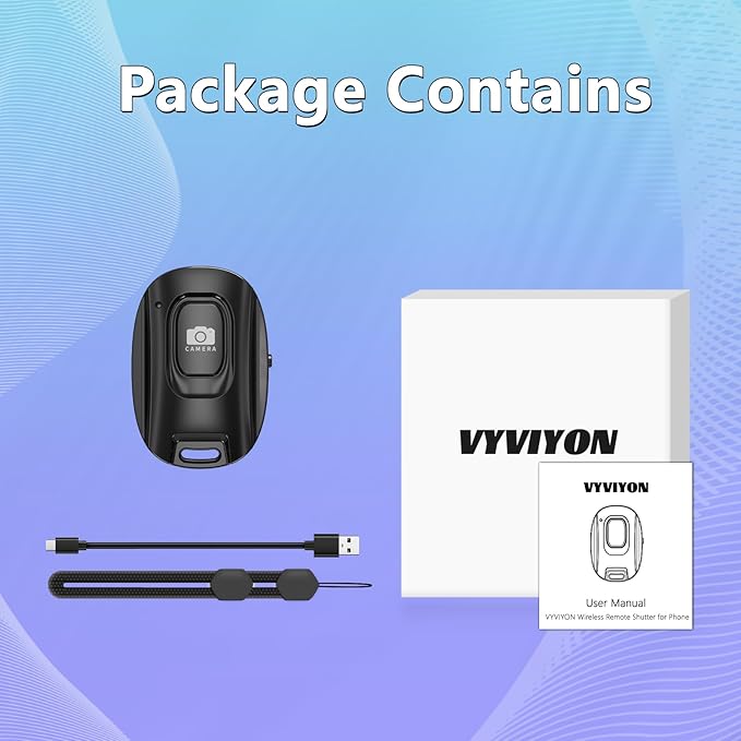 VYVIYON Bluetooth Camera Remote Shutter for iPhone and Android Smartphones, Rechargeable Wireless Phone Remote Control,Selfie Button for Photos and Videos, Charging Cable Included-Black