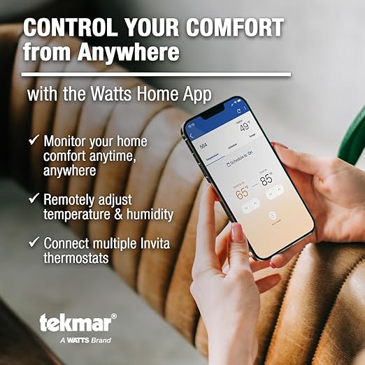 tekmar Invita Wi-Fi Thermostat | 2-Wire, Energy Star Approved, Up to 2-Stage Heat, 2-Stage Cool, Fan & 2 Accessories or Up to 4-Stage Heat, 2-Stage Cool, Fan, Reversing Valve and 1 Accessory | ERV/HRV