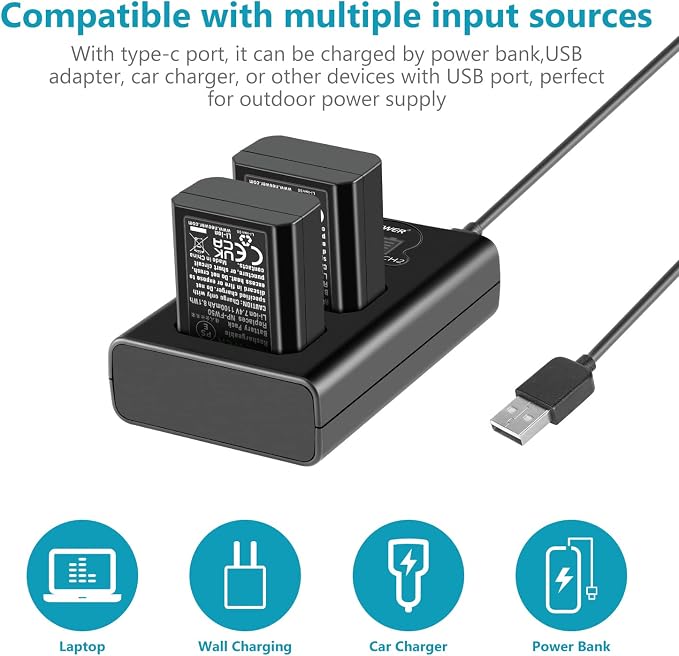 NEEWER NP-FW50 Camera Battery Charger Set Compatible - Image 2