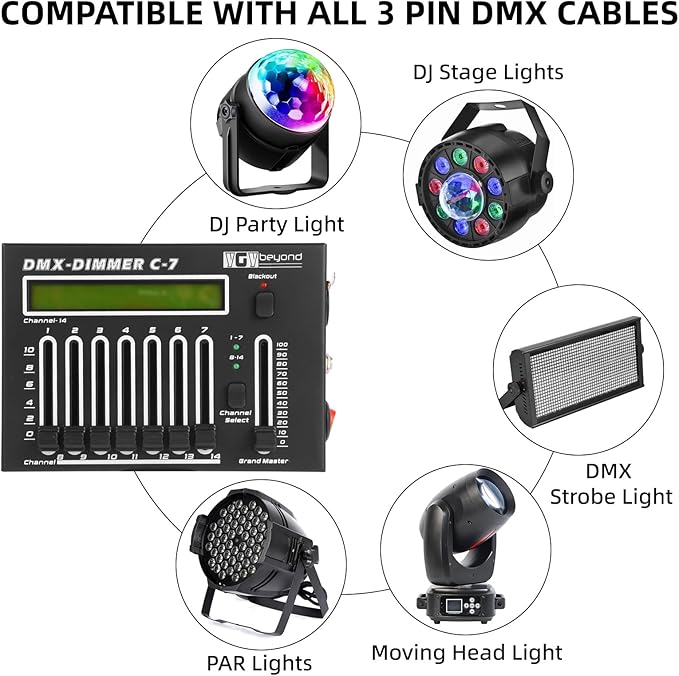 Ygybeyond DMX-C7Controller,14Channel, DMX512, Controller, Stage Lighting Equipment & Accessorie For Dj, Ktv, Large Concert, DMX Light Controller (14 channel DMX-C7)