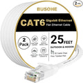 BUSOHE Cat6 Ethernet Cable 25 FT 2Pack White, Cat-6 Flat RJ45 Computer Internet by BUSOHE