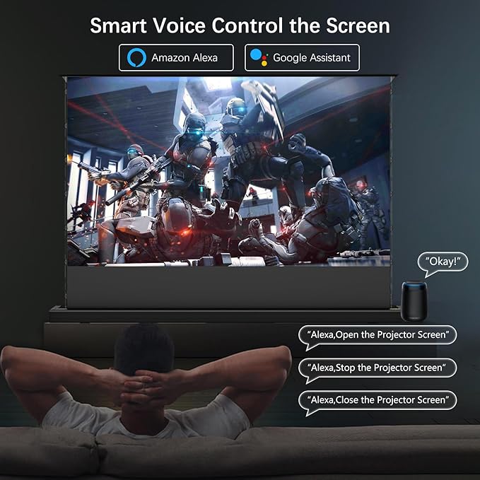 IN&VI Motorized ALR Floor Rising Projector Screen for Long/Standerd Throw Projector,Movie Screen for Home Theater,Motorized Projector Screen 4K/8K Ultra HD Active 3D (100 Inch/16:9)