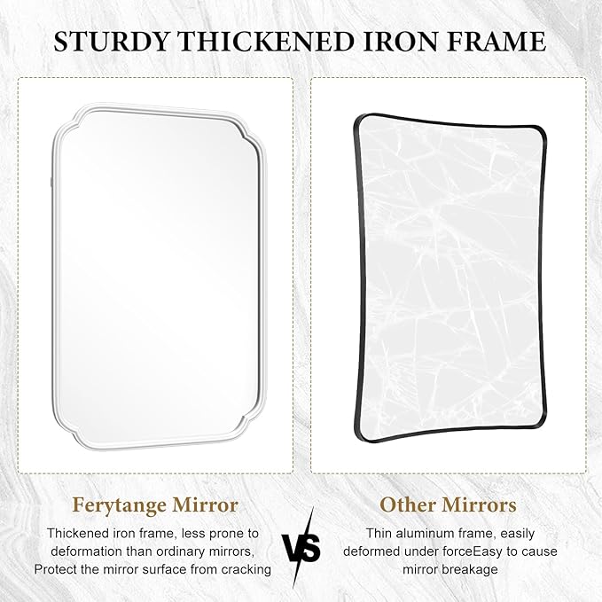 White Bathroom Vanity Mirror for Over Sink 30" x 40" Modern Rounded Corner Rectangle Wall Mirror Decorative with Non-Rusting Iron Metal Framed (Horizontal/Vertical)