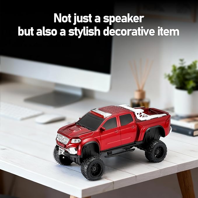 WSTER WS-X65 Pickup Truck Replica Bluetooth Speaker – HD Sound, FM Radio, TWS Stereo, LED Party Lights, USB/TF Playback, Built-in Mic – Cool Portable Car Design Speaker for Outdoors & Home (Red)
