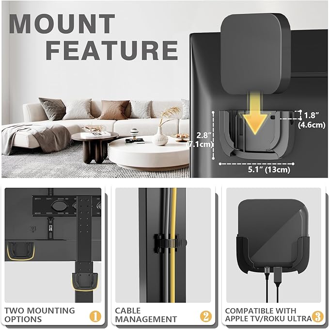 TAVR Universal Floor TV Stand Base for 32-75 Inch TVs up to 110 Lbs with Swivel Height Adjustable Mount, Black Tempered Glass Base for Media Storage and Space Saving
