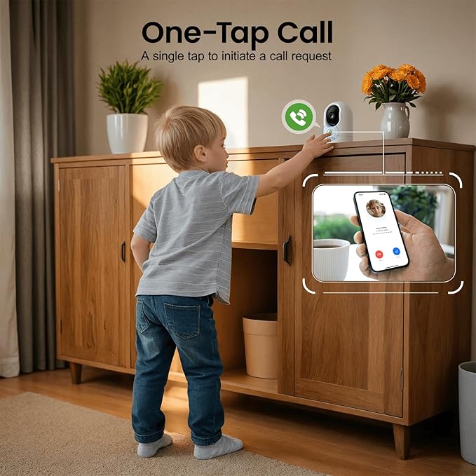 INFIYA 2K Baby Camera-WiFi Home Security Cameras Indoor via One-Tap Call with Elderly/Baby/Nanny, Motion Alert, Local/Optional Cloud Storage, Compatible with Alexa/Google Home, K7 1Pack (2.4GHz Only)