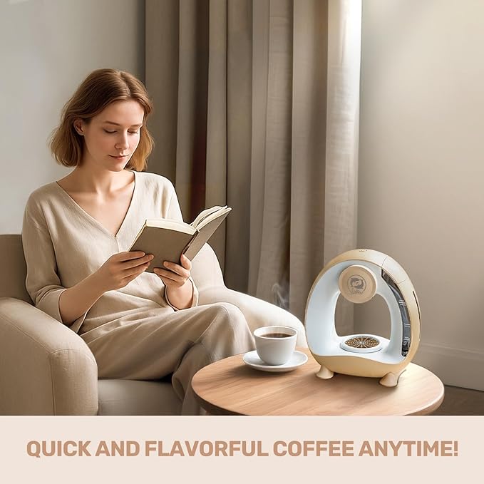 Single Serve Coffee Maker,Fast Brew in 2 minutes,Stylish＆Compact Design,MINI Q 2 IN 1 Coffee Machines for K*cup Capsules & Ground Coffee, Champagne Coffee maker