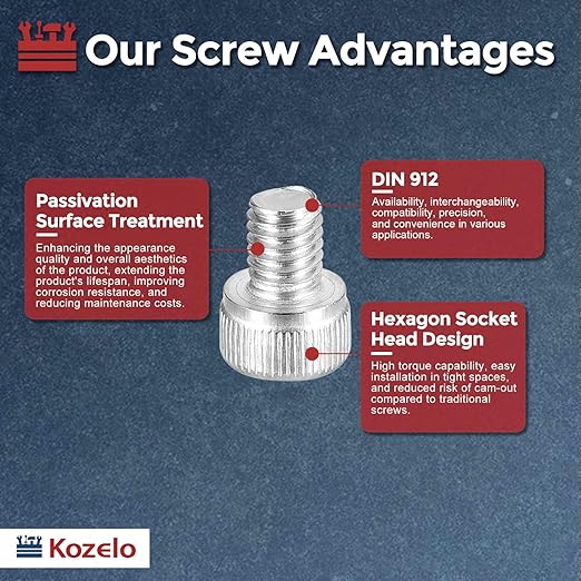 Kozelo 40pcs Socket Head Cap Screws - [M5-0.8 x 6mm] 304 Stainless Steel Allen Socket Drive for Electrical Motor 3D Printing Fan Engine Replacement Use, Silver