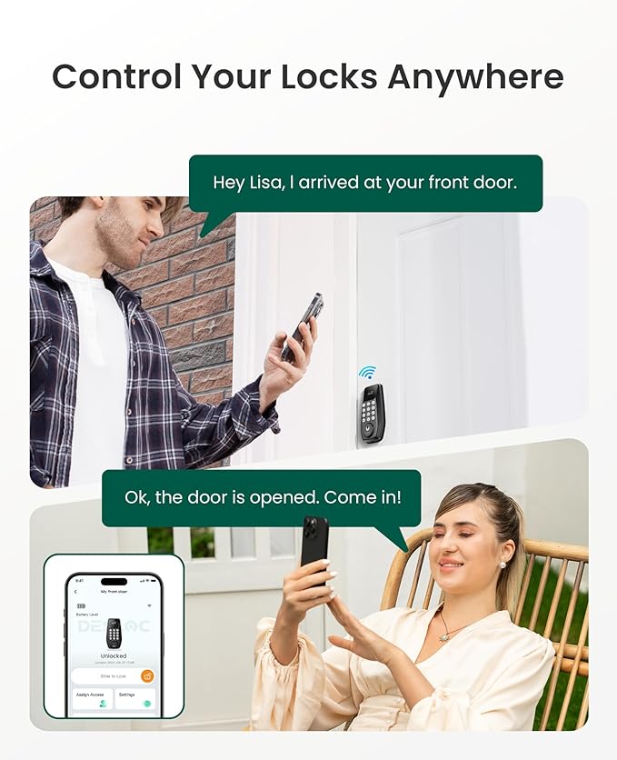 DESLOC C100 Plus Built-in WiFi Smart Lock, Keyless Entry Door Lock with Display, Keypad Deadbolt for Front Door, App Remote Control, Anti-Peeping Password, BHMA Grade 3, Black