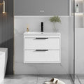 eclife 24" Bathroom Vanities Cabinet with Sink Combo, Wall Mounted Floating Cabinet W/Decor Line, Soft-Close System, 2 Extra Big Drawers, Matte Black Faucet, White