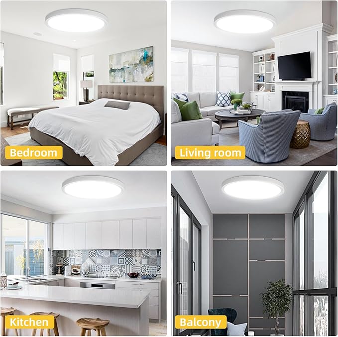 RLEDPZTX 4PK 12 Inch LED Flush Mount Ceiling Light, 24W, 2520LM,3000K/4000K/6000K CCT Selectable, Round Flat Panel Low Profile Ceiling Light Fitures for Hallway, Kitchen, Bedroom, Laundry Room,White