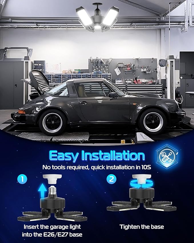 CHENGCHILIT LED Garage Light - 6 Pack 130W 13000LM Deformable 4+1 Panel LED Garage Ceiling Lights with Transformer, E26/27 Base, 6500K Daylight White Shop Lights for Factory, Storage Room, Warehouse