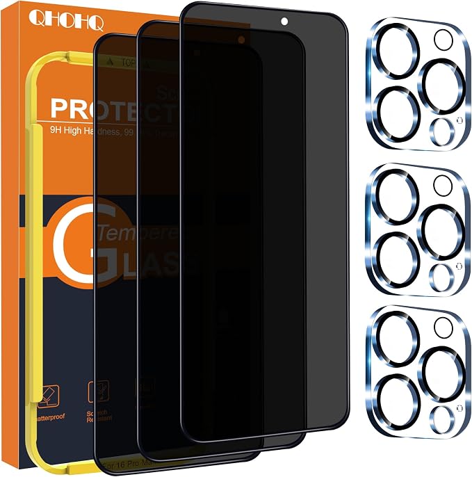 QHOHQ for iPhone 16 Pro Max Privacy Screen Protector + Camera Lens Protector by QHOHQ