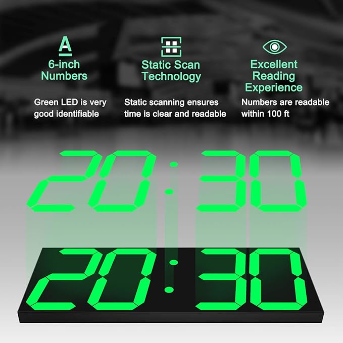 CHKOSDA LED Large Digital Wall Clock, Oversize Wall Clock with 6” Numbers, Remote Control Count up/Countdown Timer Clock, Auto Dimmer, Big Calendar and Thermometer(Green)