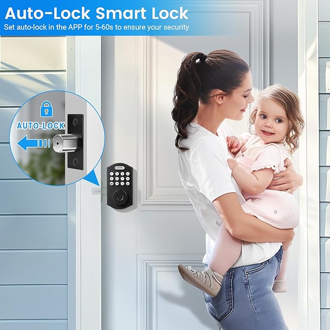 KNOBWELL Fingerprint Door Lock, Smart Keypad Deadbolt, Keyless Entry Lock for Front Door - Auto Lock - Easy Installation - Matte Black